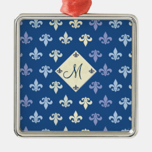 Ornement Carré Argenté Fleur de Lis avec le carré de monogramme