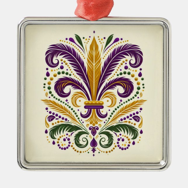 Ornement Carré Argenté Fleur de lis jaune et vert violet (Devant)