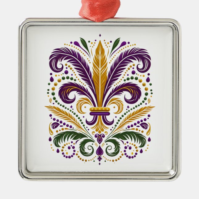 Ornement Carré Argenté Fleur de lis jaune et vert violet (Devant)