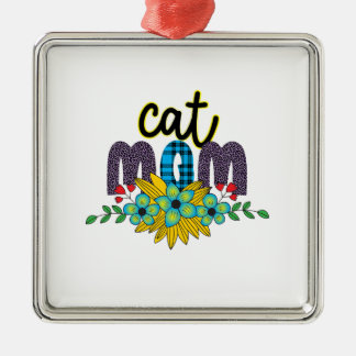 Ornement Carré Argenté Fleur de Maman de Chat