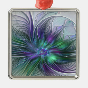 Ornement Carré Argenté Fleur vert violet Art Abstrait moderne Fractal