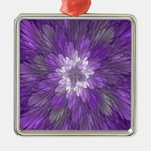 Ornement Carré Argenté Fleur Violette Psychedelique Art Fractal Abstrait