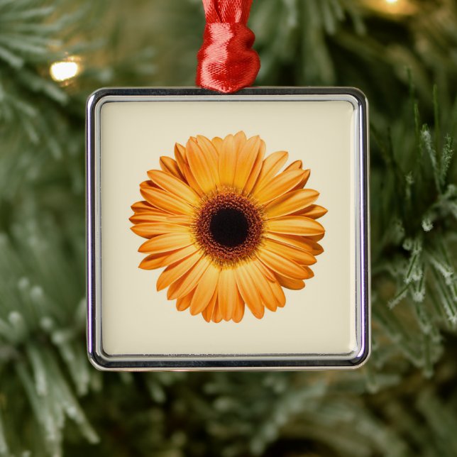 Ornement Carré Argenté Fleurs | Orange Gerbera (Arbre)