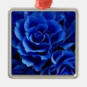 Ornement Carré Argenté Fleurs roses bleues romance plante
