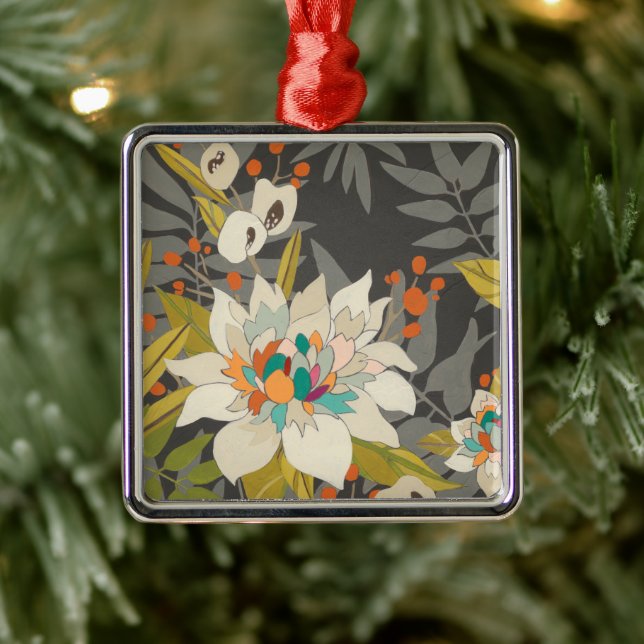 Ornement Carré Argenté Fleurs Tropiques Twilight (Arbre)