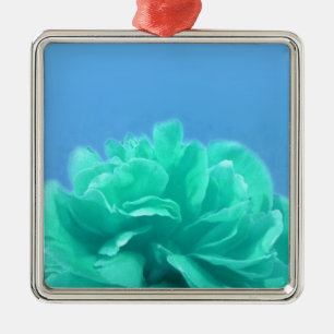 Ornement Carré Argenté Floral bleu-vert coloré