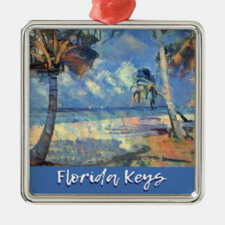Ornement Carré Argenté Florida Keys scène de plage peinte