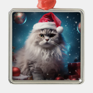 ORNEMENT CARRÉ ARGENTÉ FLUFER NOËL VACANCES ARGENT PERSIAN CAT