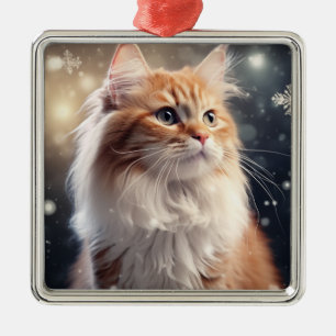 ORNEMENT CARRÉ ARGENTÉ FLUFY VACANCES NOËL TABBY CUISINE