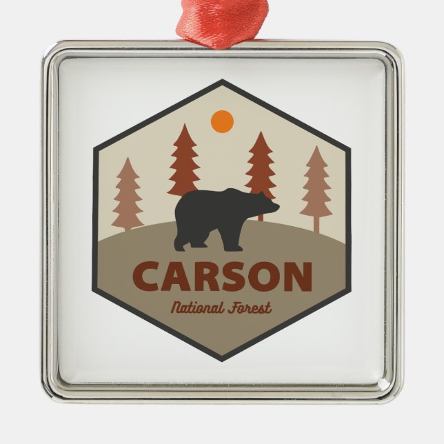 Ornement Carré Argenté Forêt nationale Carson Ours Nouveau-Mexique (Devant)