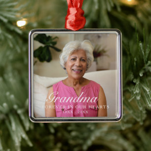 Ornement Carré Argenté Forever In Our Hearts Grandma Photo Memorial