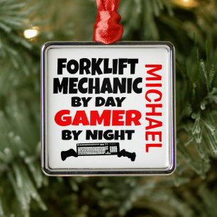Ornement Carré Argenté Forklift Mécanique Aime Jouer Jeux Vidéo