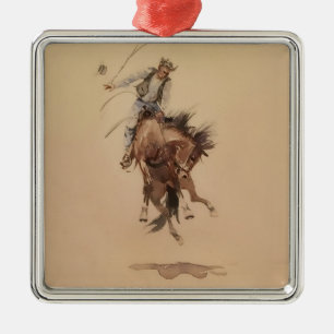 Ornement Carré Argenté Fouetter à la main un Bronc par Edward Borein