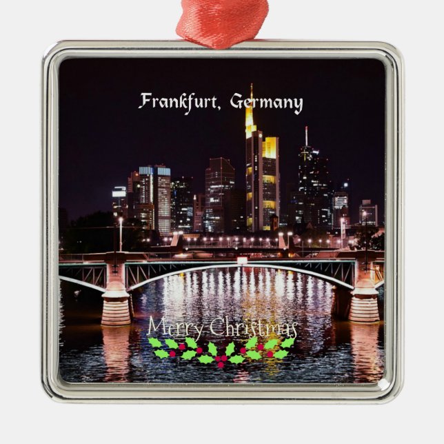 Ornement Carré Argenté Francfort, Allemagne, Joyeux Noël (Devant)