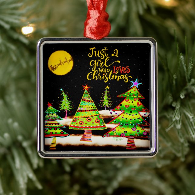 Ornement Carré Argenté Fun Christmas Girl Citation Festive Inspirivity (Arbre)