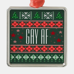 Ornement Carré Argenté Funky Gay AF Christmas LGBTQ+
