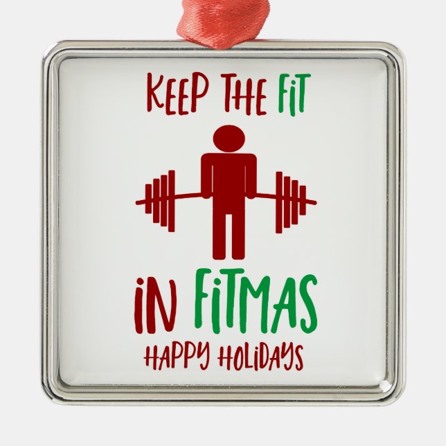 Ornement Carré Argenté Funny Fitmas Joyeux Noël Fitness Pun (Devant)