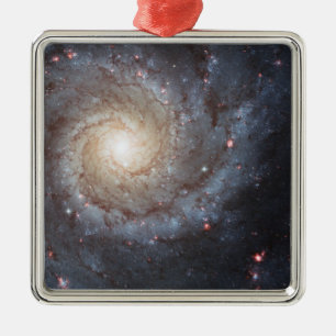 Ornement Carré Argenté Galaxie spirale M74 Photo de l'espace