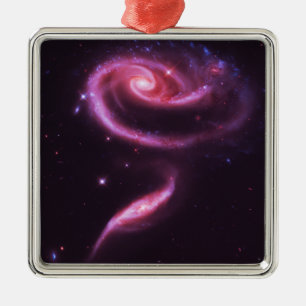 Ornement Carré Argenté Galaxies Rose Pâle