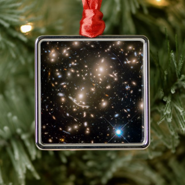 Ornement Carré Argenté Galaxy Cluster Abell 370 (Arbre)