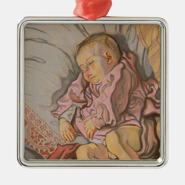 Ornement Carré Argenté Garçon dormant (Devant)