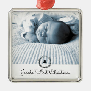 Ornement Carré Argenté Garde photo pour bébé de Noël