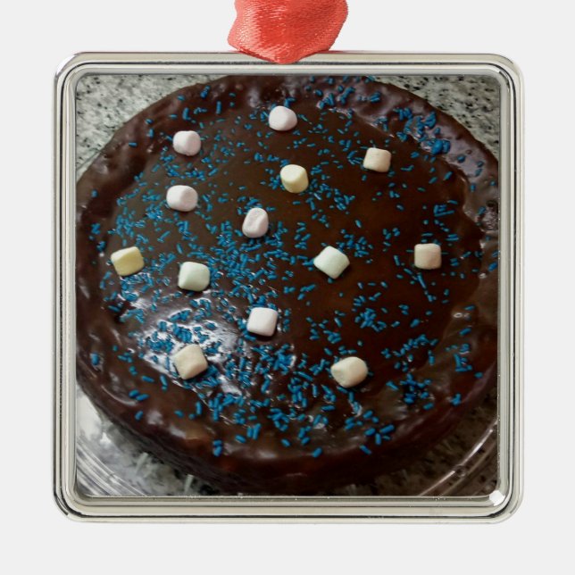 Ornement Carré Argenté Gâteau au chocolat (Devant)
