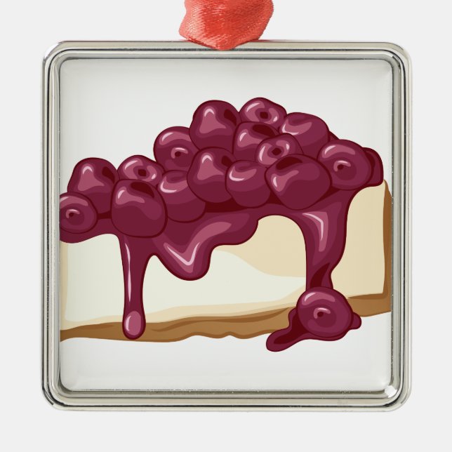 Ornement Carré Argenté Gâteau au fromage de cerise (Devant)