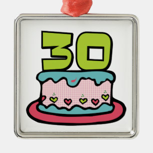 Ornement Carré Argenté Gâteau d'anniversaire de 30 ans
