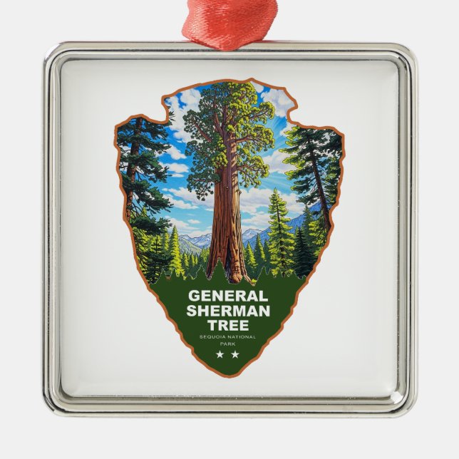 Ornement Carré Argenté General Sherman Tree Sequoia NP Arrowhead (Devant)