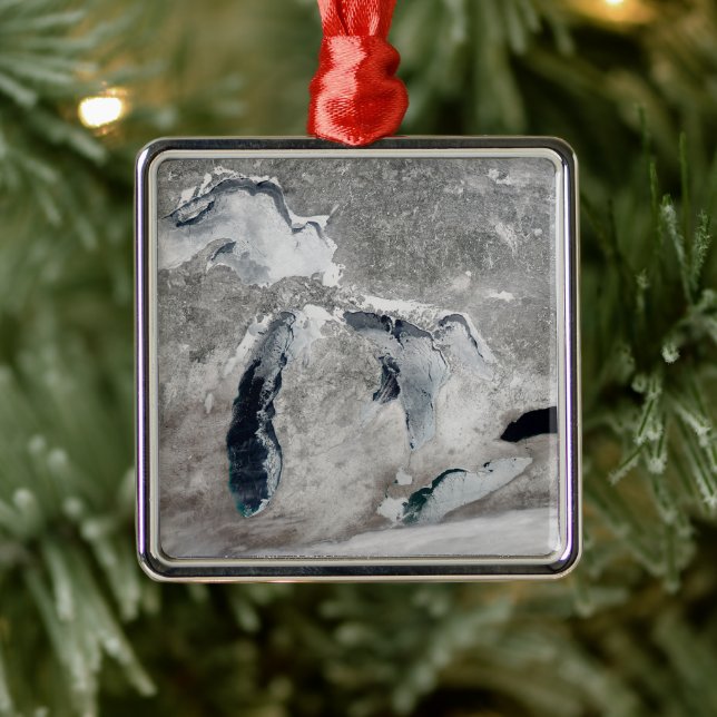 Ornement Carré Argenté Glace Sur Les Grands Lacs, États-Unis. (Arbre)