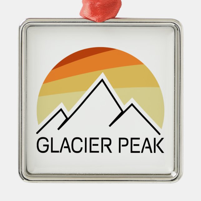 Ornement Carré Argenté Glacier Peak Washington Retro (Devant)