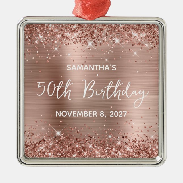 Ornement Carré Argenté Glittery Rose Gold Foil 50e anniversaire (Devant)