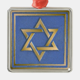 Ornement Carré Argenté Gold Blue Star de David Art Panel