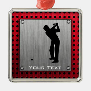 Ornement Carré Argenté Golfeur en aluminium balayé de regard