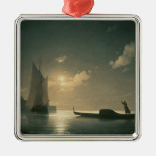 Ornement Carré Argenté Gondolier en mer par la nuit, 1843