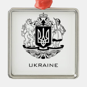 Ornement Carré Argenté Grand blason de l'Ukraine monochrome Beaux-Arts