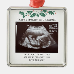 Ornement Carré Argenté Grand-mère Joyeuses vacances Grossesse Ultrasound 