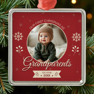 Ornement Carré Argenté Grand-parents First Christmas Photo personnalisée
