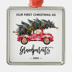 Ornement Carré Argenté Grand-parents First Christmas Red Truck