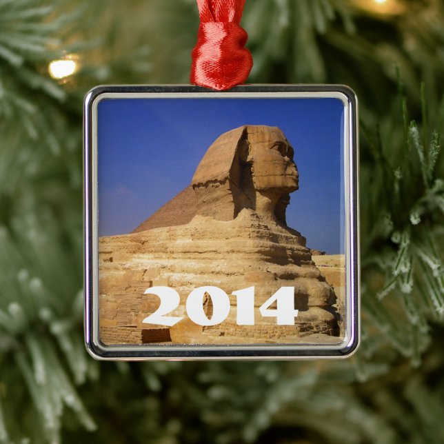 Ornement Carré Argenté Grand Sphinx de Gizeh, Egypte (Arbre)