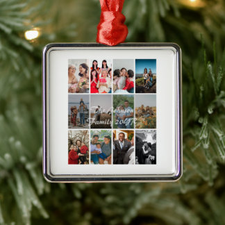Ornement Carré Argenté Grandparents 12 Photo Memory Collage Template