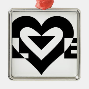 Ornement Carré Argenté Graphique d'amour cool, noir