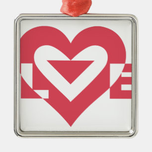 Ornement Carré Argenté Graphique d'amour cool, rose cerise