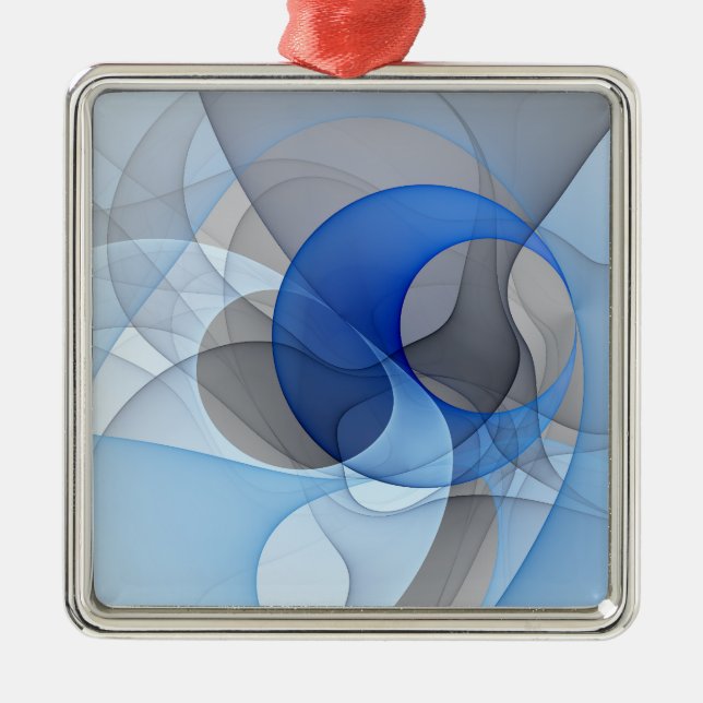 Ornement Carré Argenté Graphique d'art fractal gris bleu Abstrait moderne (Devant)