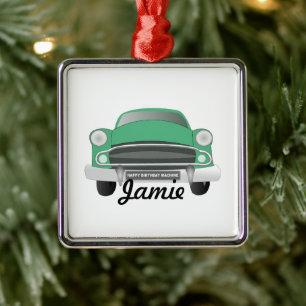 Ornement Carré Argenté Green Mean Retro Voiture Boy's Birthday
