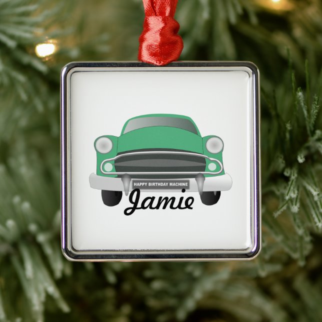 Ornement Carré Argenté Green Mean Retro Voiture Boy's Birthday (Arbre)