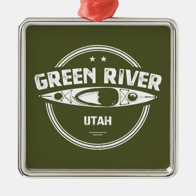 Ornement Carré Argenté Green River Utah Kayak (Devant)