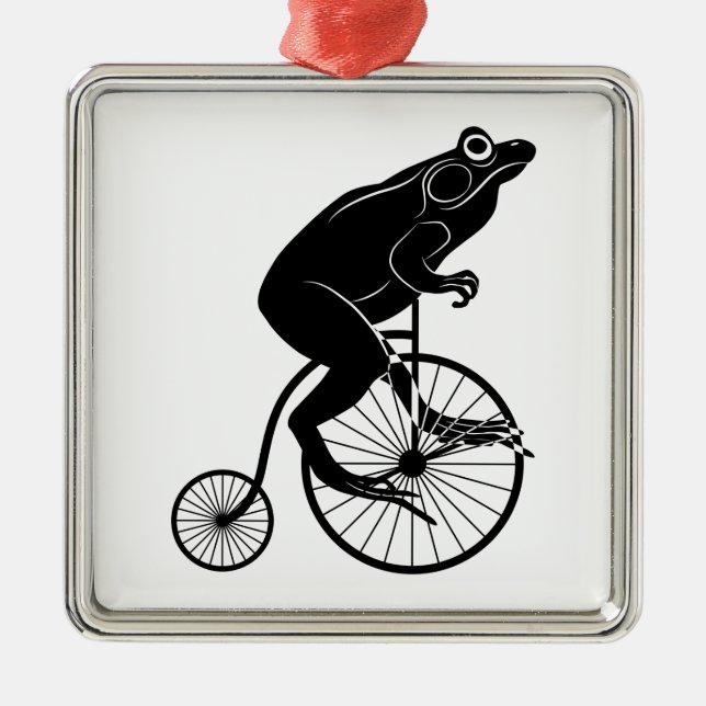 Ornement Carré Argenté Grenouille montant un vélo (Devant)