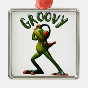 Ornement Carré Argenté Grenouille verte groovy